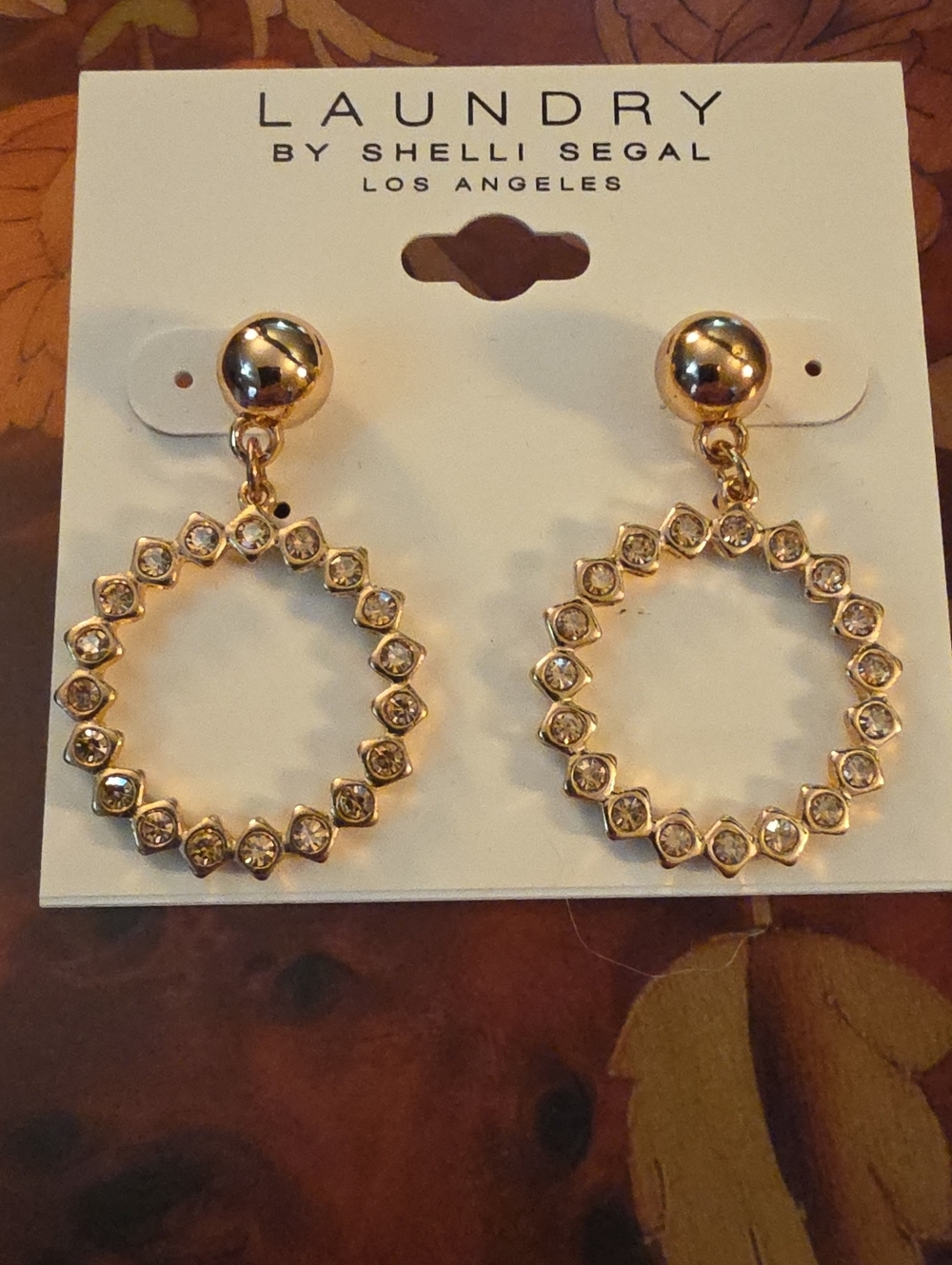Laundry by Shelli Segal Gold Crystal Hoop Drop Earrings
